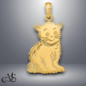 14K Yellow Gold Polished Cat Charm with Necklace Chain Options