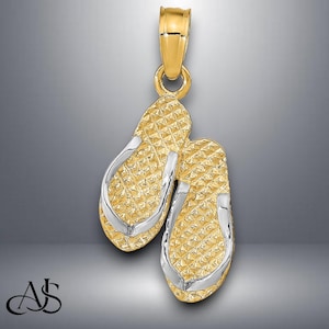 14K Yellow Gold 3D HAWAII Double Flip-Flop Pendant with Necklace Chain Options