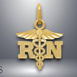 14K Yellow Gold Diamond-cut Polished RN Nurse Pendant with Necklace Chain Options