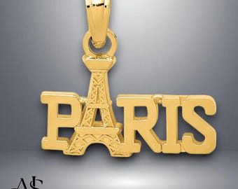 14K Gelbgold PARIS mit Eiffelturm Anhänger mit Halskette Optionen