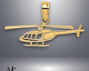 14K Yellow Gold Helicopter Pendant Charm with Necklace Chain Options
