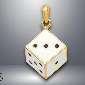 14K Yellow Gold 3-D Enamel Dice Charm with Necklace Chain Options