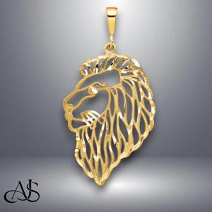 14K Yellow Gold Filigree Lion Head Pendant with Necklace Chain Options
