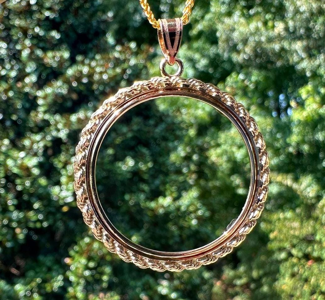 14K Yellow Gold Rope Coin Bezel Pendant - Fits Panda & Eagle Coins - Etsy