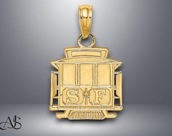 14K Yellow Gold Polished San Francisco Cable Car Pendant Charm with Necklace Chain Options