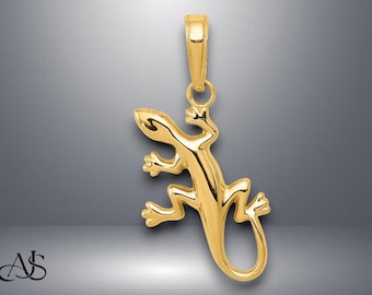 14K Yellow Gold Gecko Pendant with Necklace Chain Options