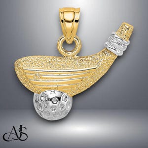 14K Yellow Gold Golf Club and Ball Pendant Charm with Necklace Chain Options