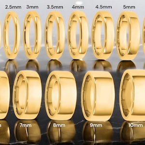 14K Solid Yellow Gold Wedding Band European Comfort Fit Style - FREE Inside Ring Engraving 2mm 2.5mm 3mm 4mm 5mm 6mm 7mm 8mm 9mm 10mm Widths