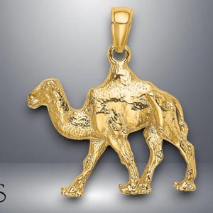 14K Yellow Gold 3-D Camel Charm with Necklace Chain Options