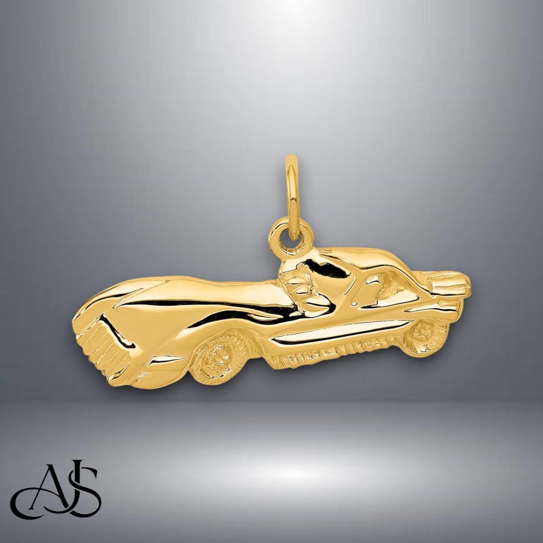 14K Yellow Gold Sports Car Pendant Charm With Necklace Chain