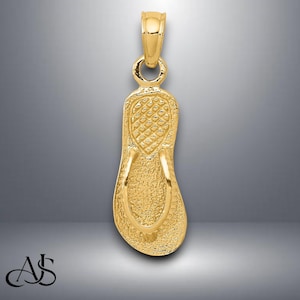 14K Yellow Gold 3D Single Flip-Flop Pendant with Necklace Chain Options