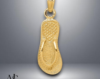 14K Yellow Gold 3D Single Flip-Flop Pendant with Necklace Chain Options