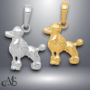 14K Yellow or White Gold Poodle Dog Pendant with Chain Options
