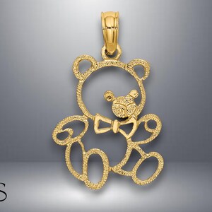 14K Yellow Gold Cut out Teddy Bear Charm with Necklace Chain Options