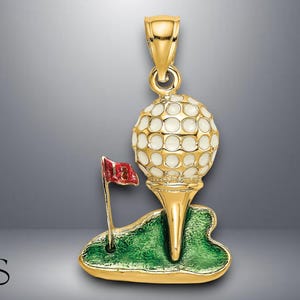 14K Yellow Gold Enamel and 2-D Golf Ball Charm with Necklace Chain Options