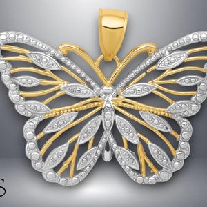 14K Yellow Gold and White Rhodium Butterfly Pendant with Necklace Chain Options