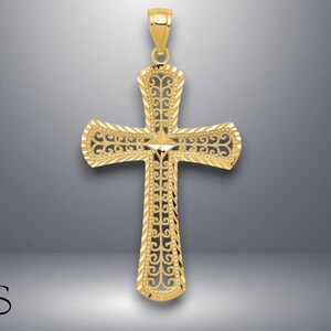 14K Yellow Gold Diamond-cut Filigree Cross Pendant with Necklace Chain Options