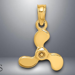 14K Yellow Gold 3-D Polished Mini Three Blade Propeller Charm with Necklace Chain Options