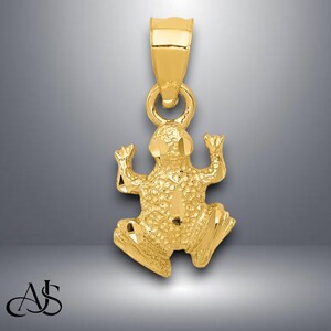 14K Yellow Gold Diamond-cut Frog Pendant with Necklace Chain Options