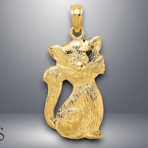 14K Yellow Gold Sitting Cat Charm with Necklace Chain Options