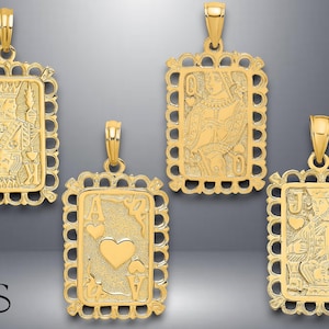 14K Yellow Gold Playing Cards Charm with Necklace Chain Options