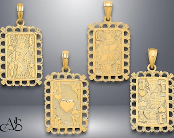 14K Yellow Gold Playing Cards Charm with Necklace Chain Options