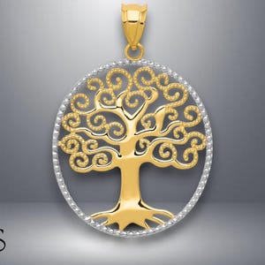 14K Yellow Gold Filigree Tree of Life Pendant with Necklace Chain Options