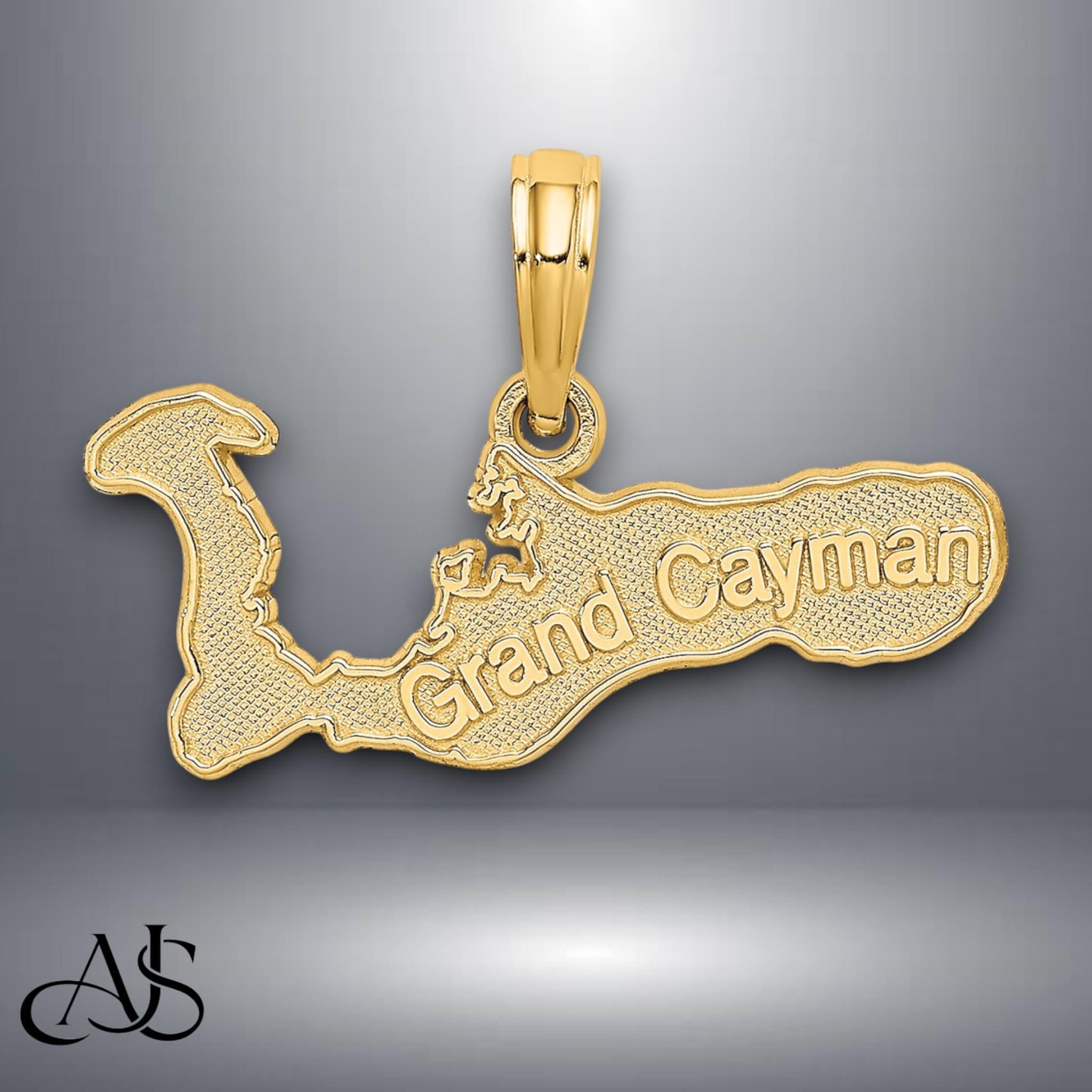 14K Yellow Gold GRAND CAYMAN Island Map Pendant Charm With