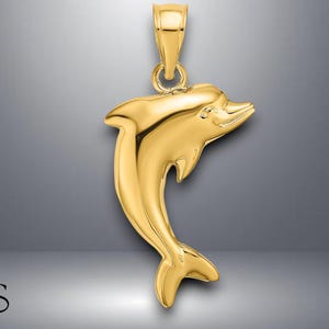 14K Yellow Gold Dolphin Pendant Charm with Necklace Chain Options
