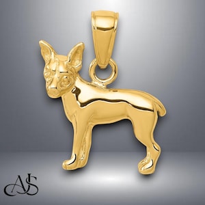 14K Yellow Gold Chihuahua Dog Pendant with Chain Options
