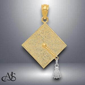 14K Yellow Gold 3-D Graduation Cap with Moveable Tassel Pendant with Necklace Chain Options