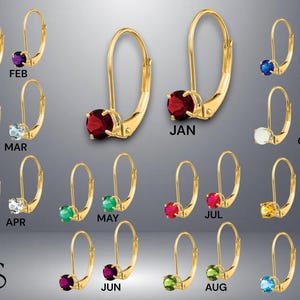 14K Gold Birthstone Earrings: 4mm Round Leverback Mountings