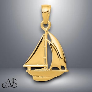 14K Yellow Gold Sailboat Pendant with Chain Necklace options