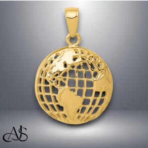 14K Yellow Gold World Western Hemisphere Globe Pendant with Necklace Chain Options