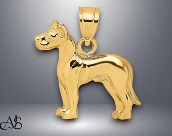 14K Yellow Gold Great Dane Dog Pendant Charm with Necklace Chain Options