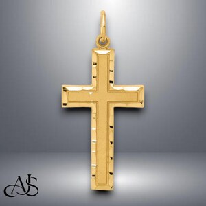 14K Yellow Gold Diamond-cut Cross Pendant Charm with Necklace Chain Options