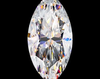 May include: A clear, faceted marquise-shaped diamond gemstone with rainbow-like reflections.