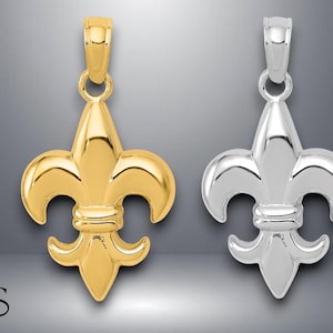 14K Yellow Gold or White Gold 2-D Small Fleur de Lis Pendant Charm with Necklace Chain Options
