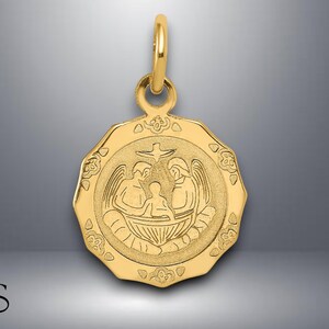 14K Yellow Gold Baptism Spanish Recuerdo Del Bautismo on Back Pendant Charm with Necklace Chain Options