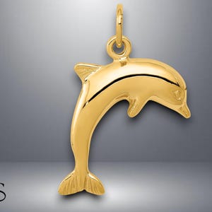 14K Yellow Gold Dolphin Pendant Charm with Necklace Chain Options
