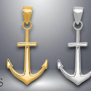 14K Yellow Gold or White Gold Ship Boat Anchor Pendant with Necklace Chain Options