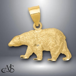 14K Yellow Gold Diamond-cut Bear Pendant with Chain Necklace options