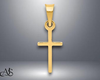 14K Yellow Gold Small Cross Pendant Charm with Necklace Chain Options