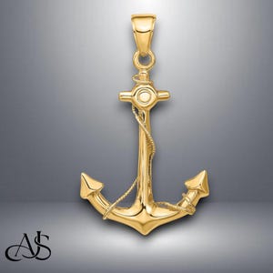 14K Yellow Gold 3-D Anchor with Rope Pendant with Necklace Chain Options