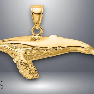 14K Yellow Gold Textured 3-D Underside Humpback Whale Charm with Necklace Chain Options