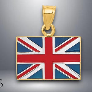 14K Yellow Gold United Kingdom Flag Pendant Enamel Union Jack