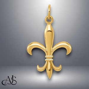 14K Yellow Gold Fleur De Lis Pendant Charm with Chain Necklace options