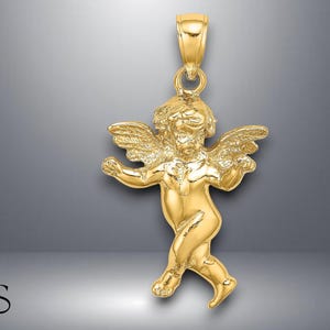 14K Yellow Gold Guardian Angel Walking Charm with Necklace Chain Options