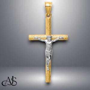 14K Two-tone Gold Crucifix Pendant with Necklace Chain Options