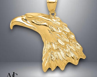 14K Yellow Gold Eagle Head Pendant with Necklace Chain Options